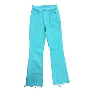 Mother The Hustler Ankle Fray Jeans Turquoise Aqua High Rise Flare Size 25